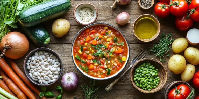 Ein farbenfrohes Tellergericht: Minestrone – die italienische Gemüsesuppe, die satt und glücklich macht!