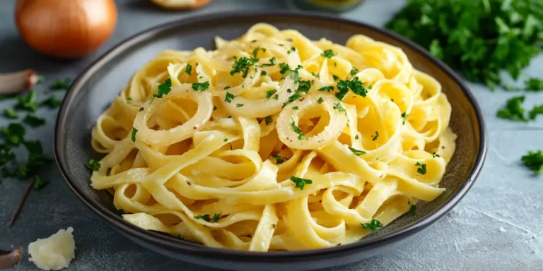 Die perfekte Kombination aus süßlichen Zwiebeln, würzigem Parmesan und leckerer Pasta – einfacher geht’s nicht!