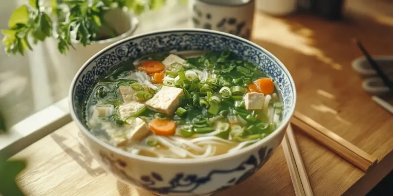 Eine dampfende Schale voller Pho Chay – würzig, frisch und vollgepackt mit knackigen Kräutern und Tofu.