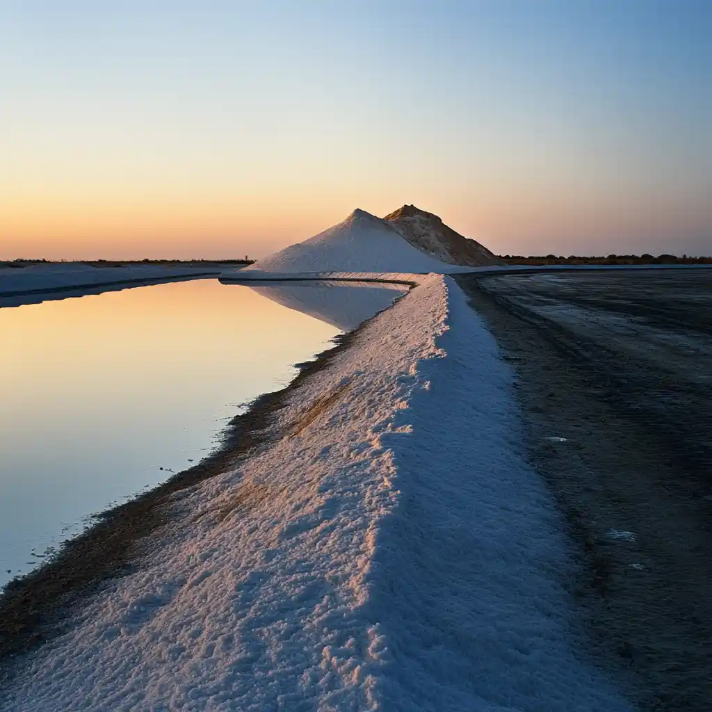 Eine Saline: Hier wird aus salzhaltigem Wasser durch Verdunstung das kostbare weiße Gold gewonnen – ein traditionelles Verfahren mit moderner Bedeutung.