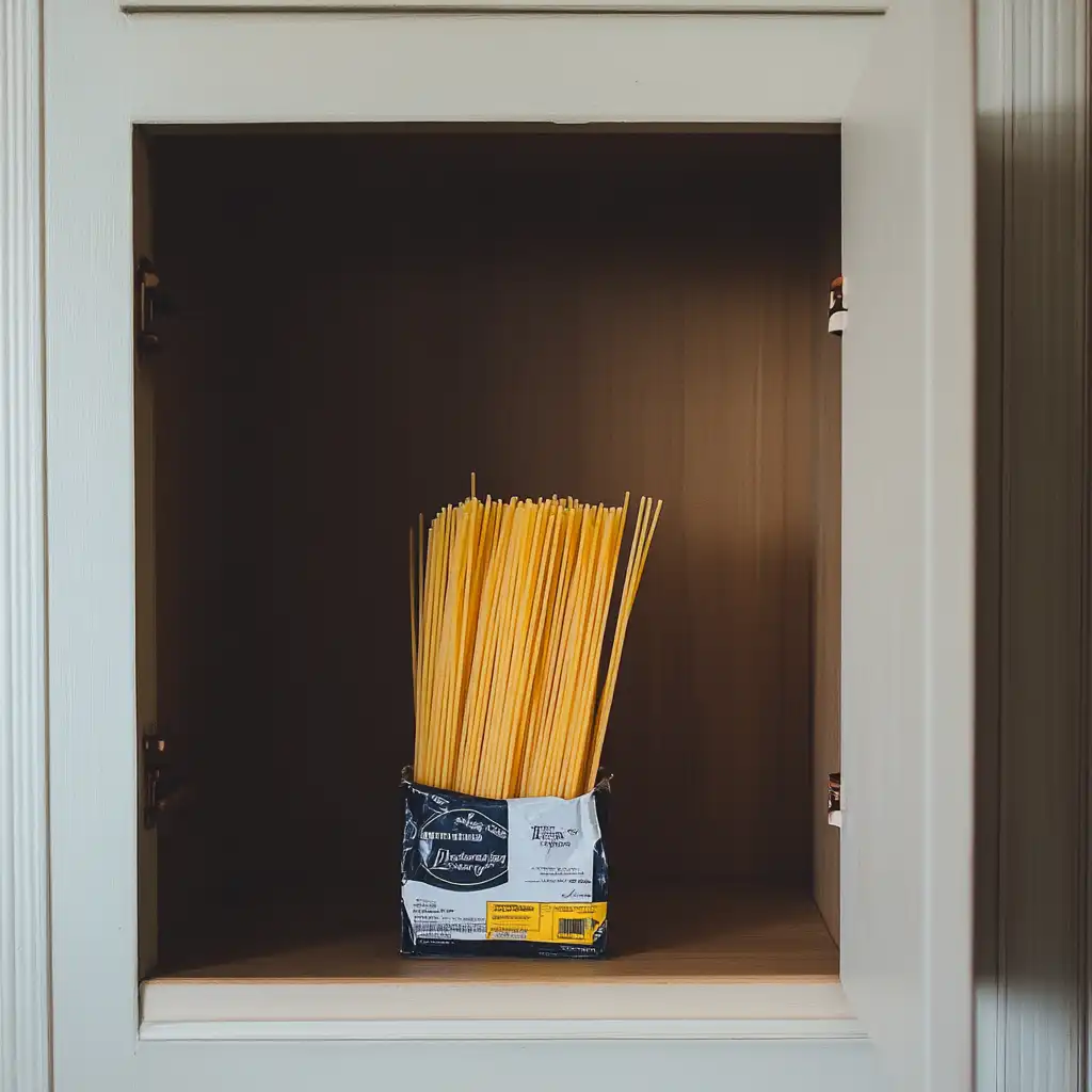 Nur noch Nudeln im Haus, aber der Hunger ist gestillt – manchmal braucht es nicht mehr für echtes Glück." 🍝