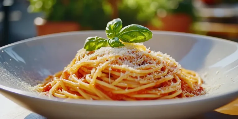 Ein Teller voller Sonne: Aromatische Spaghetti Pomodoro mit frischem Basilikum und Parmesan – einfach, klassisch, unwiderstehlich! 🍝