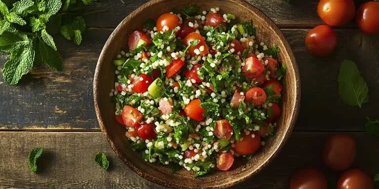 Foto einer Schüssel mit Tabbouleh Couscous-Salat.