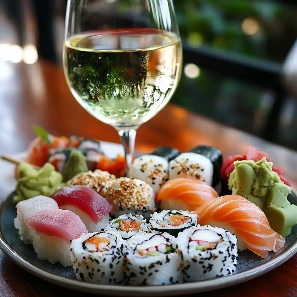 Sushi trifft Riesling: Die frische, leichte Säure des Rieslings harmoniert perfekt mit der zarten Textur und den Umami-Noten von Sushi – ein unwiderstehliches Duo.