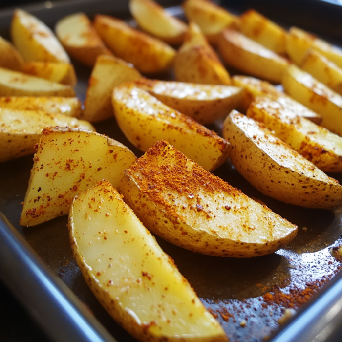 Ofenkartoffeln, perfekt gewürzt und bereit für den Ofen – gleich geht’s los mit dem knusprigen Kartoffelvergnügen! 🔥🥔